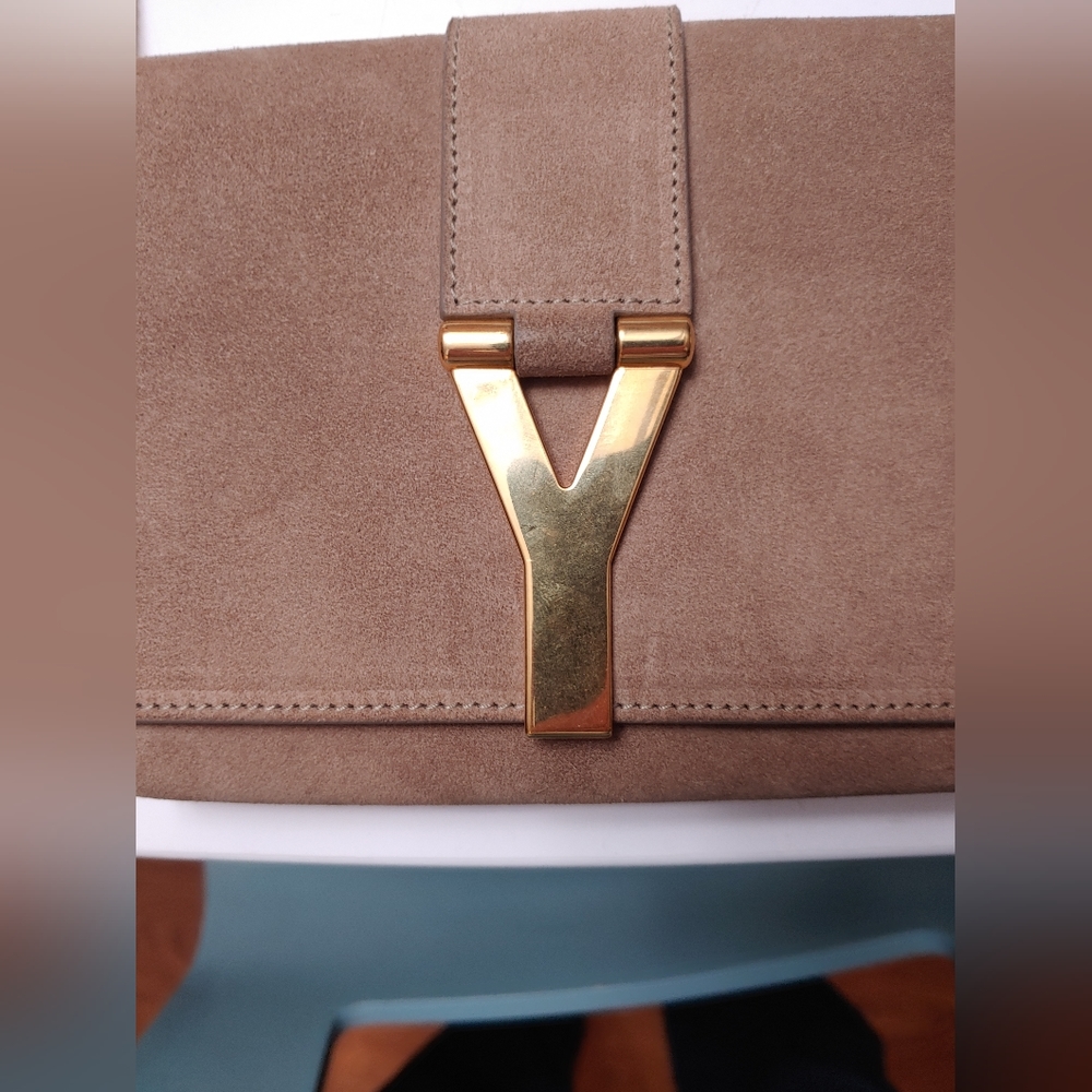 Saint Laurent Paris light brown/ tan Suede Leather Y-Ligne Chain Pochette - Picture 3 of 3